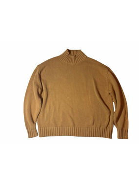 Slow Love 100% Cotton Chunky Knit Turtleneck Sweater Tan Minimalist L